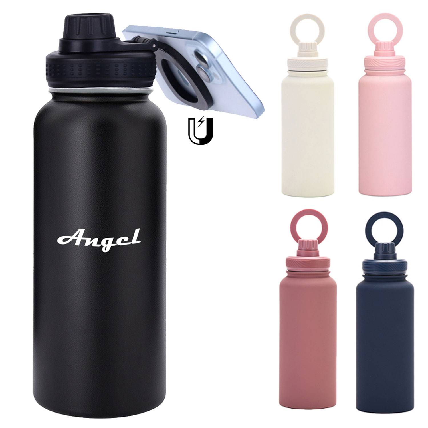 32oz Stainless Steel Sports Bottle w/ Magnetic Phone Stand, custom water bottle with logo imprint 7