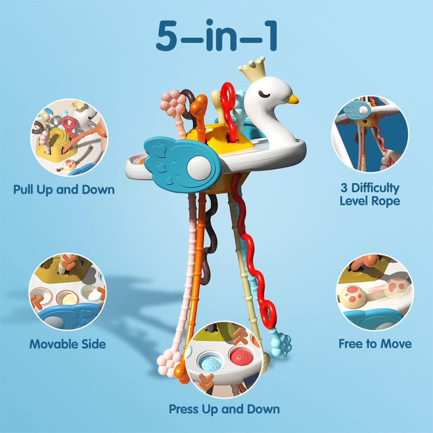 Baby Sensory Swan Shape Pull String Activity Montessori Toys 2