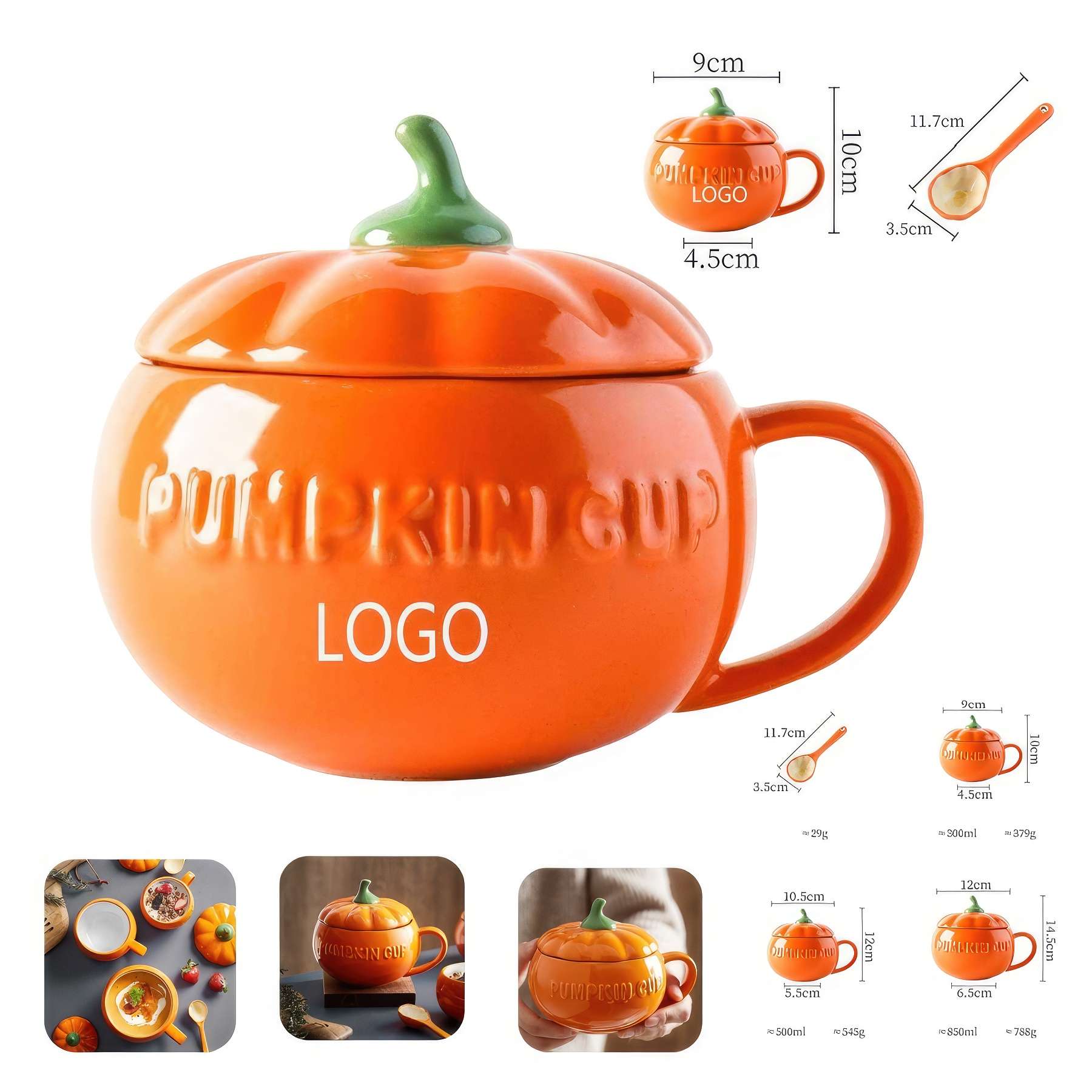 10O ZPumpkin Water Cup Ceramic spoon with Lid Breakfast Mug 1
