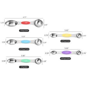 Stainless Steel Magnetic 5 In 1 Dual Measurement Spoons With Silicone Handle 3