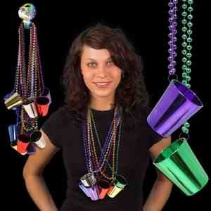 Mardi Gras Necklace with Shot Glass