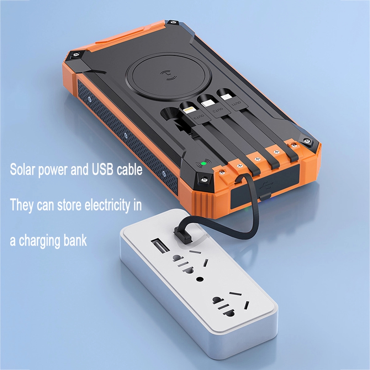 Solar Phone Charger 20000Mah Built-In Cables 4