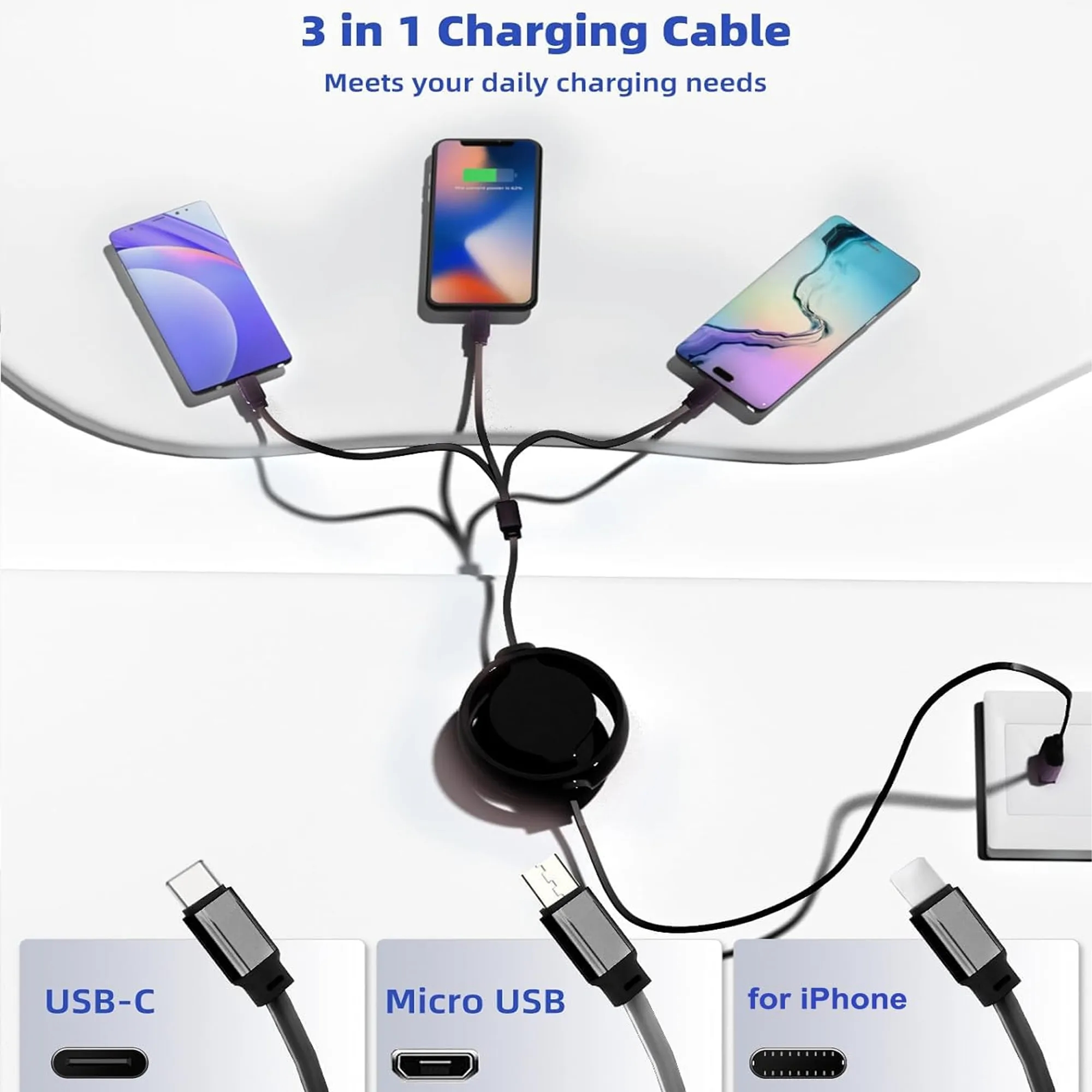 Retractable Portable 3-in-1 Charging Cable 5