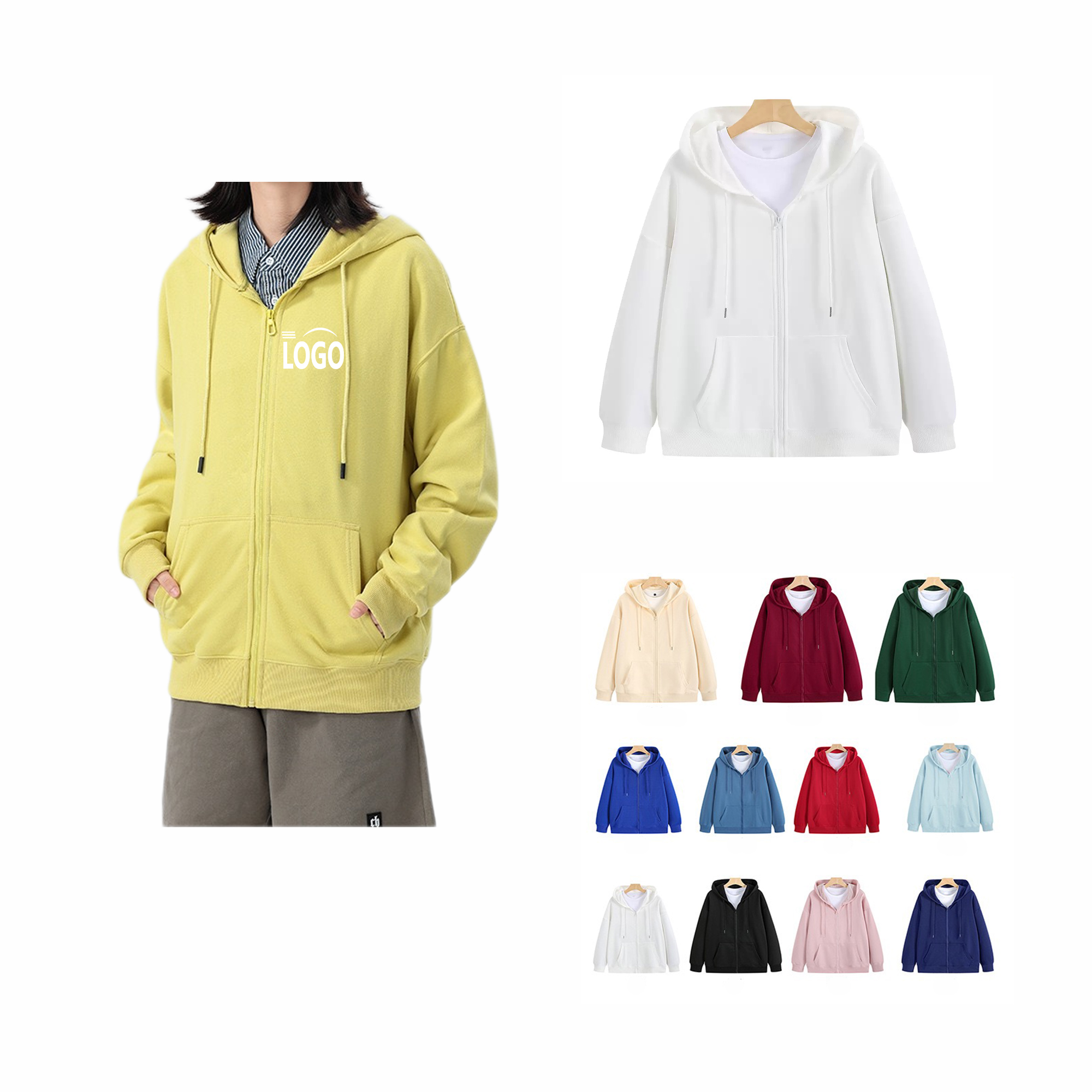 Custom Zip Up Hoodies MOQ 10pcs, custom hoodie or sweatshirt with logo imprint 2