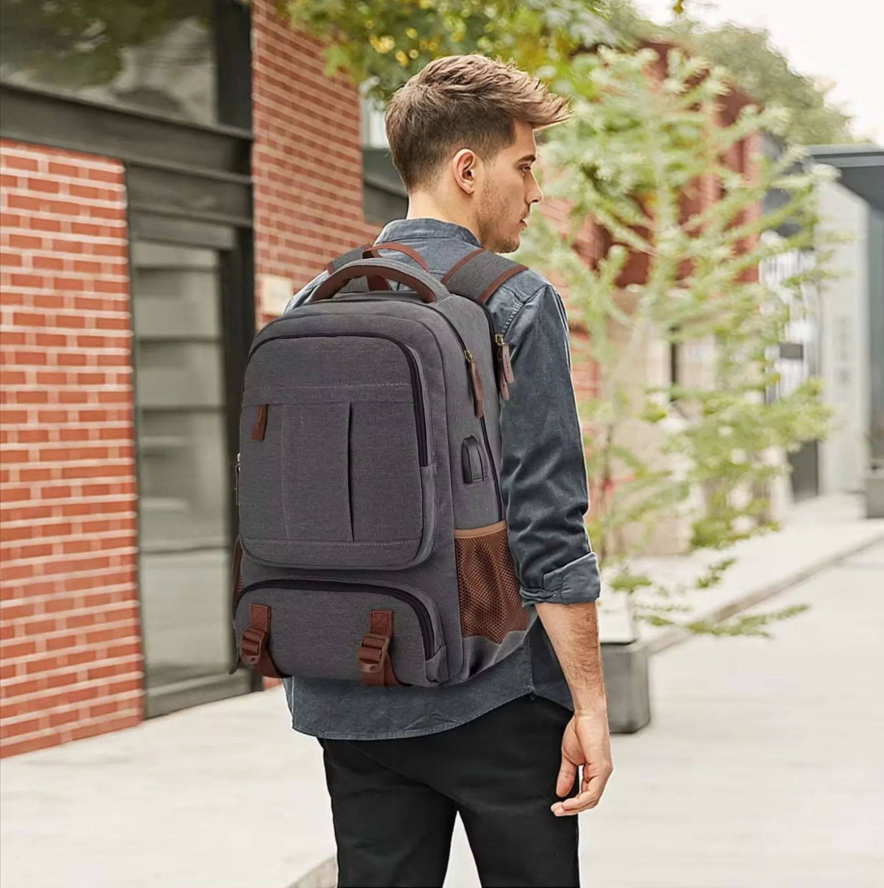 USB Charging Canvas Laptop Backpack 6