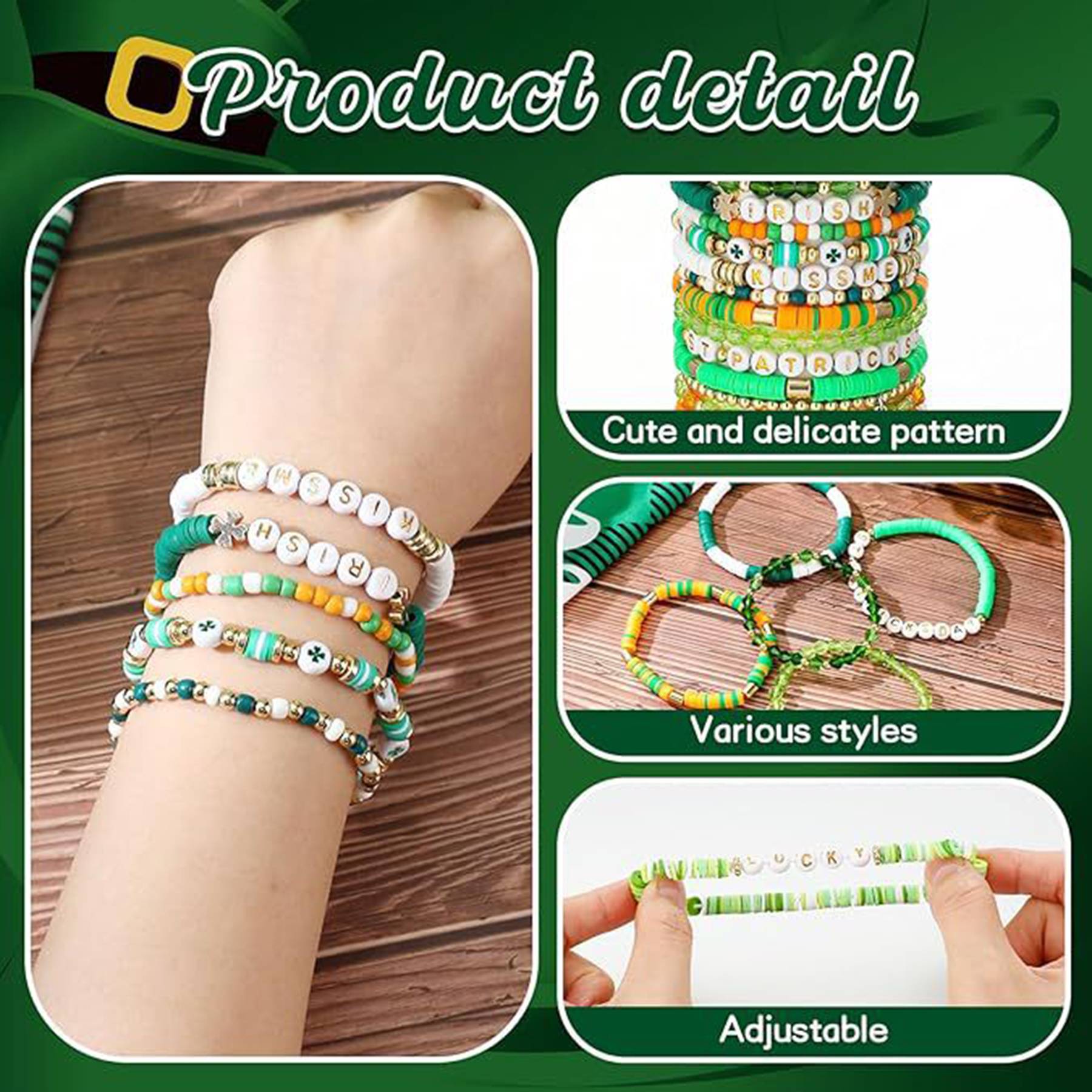 Plastic Lucky clover letter stretch bracelet 7