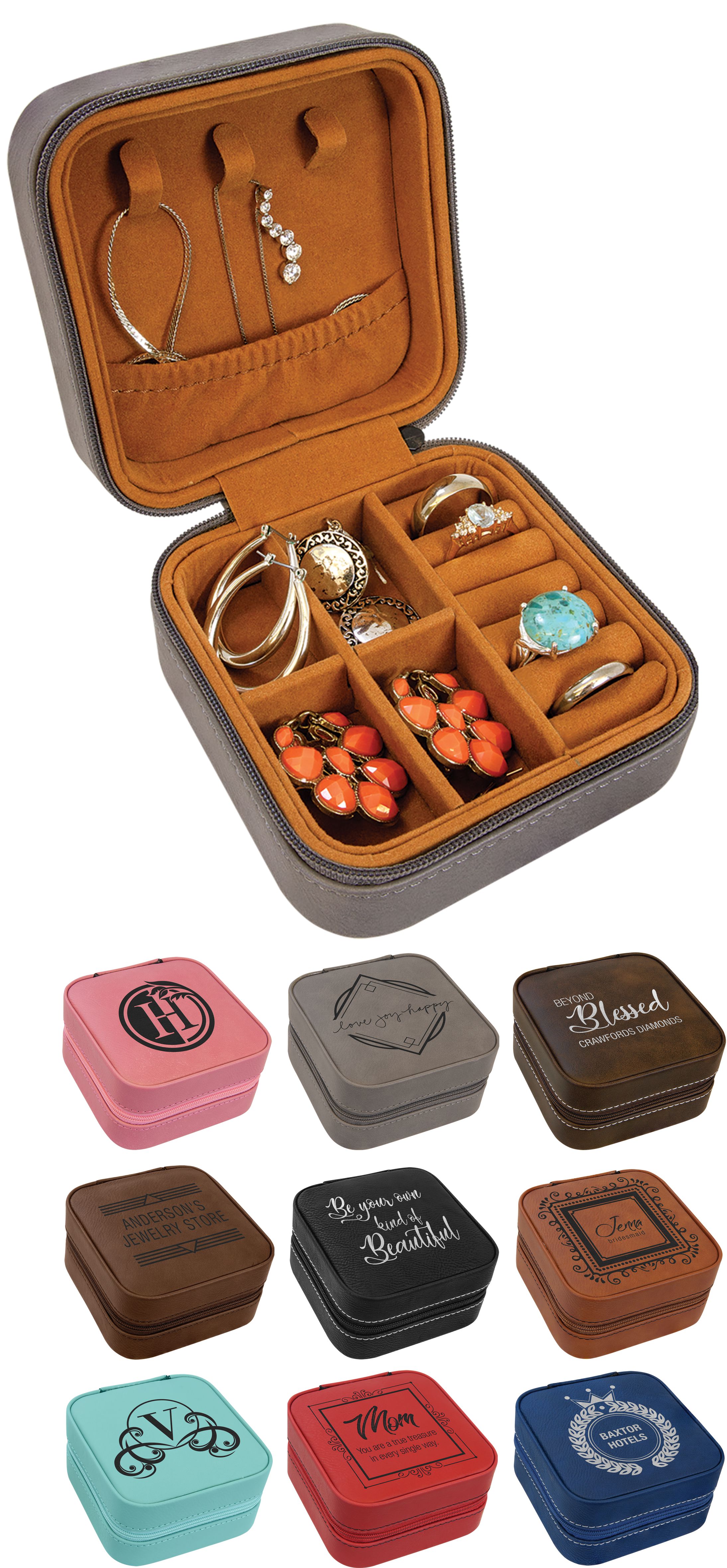 Leatherette Travel Jewelry Box Laser Engraved