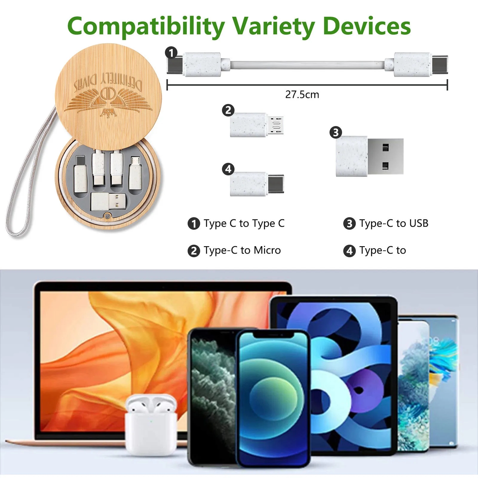 Bamboo Round Multi USB Charging Cable Kit 2