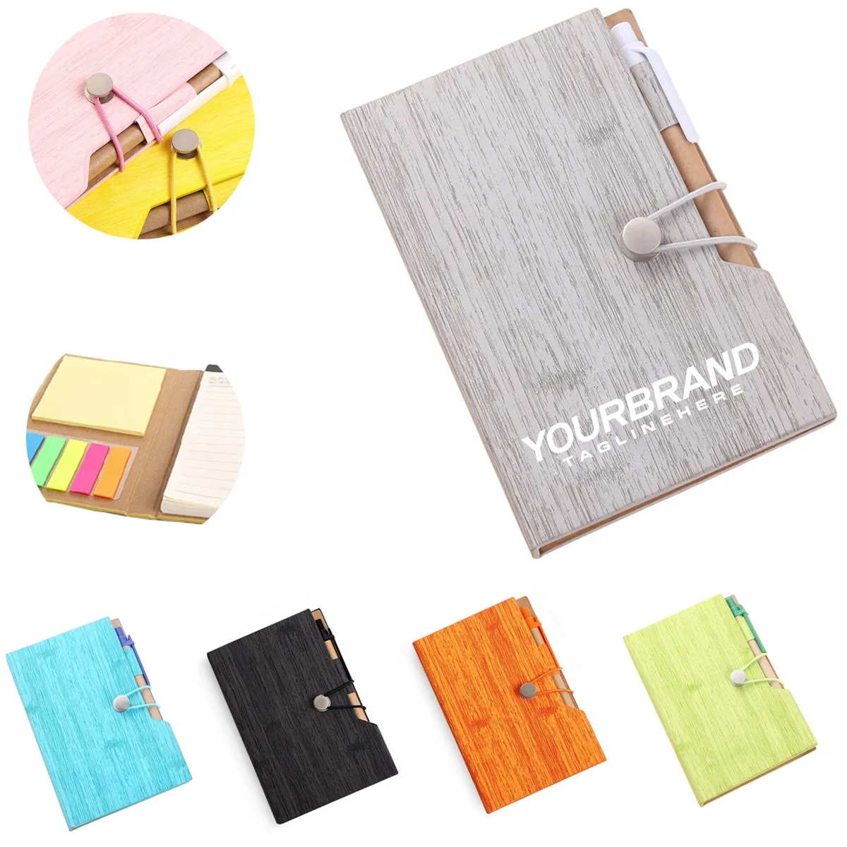 Customizable Woodgrain Notebook with Sticky Notes And Flags 4
