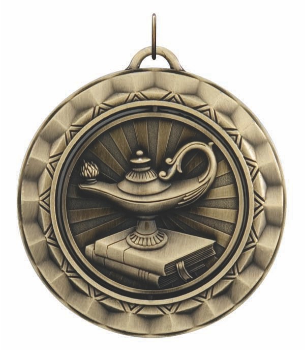 Lamp of Knowledge Spinner Medal, 2 5/16" 2