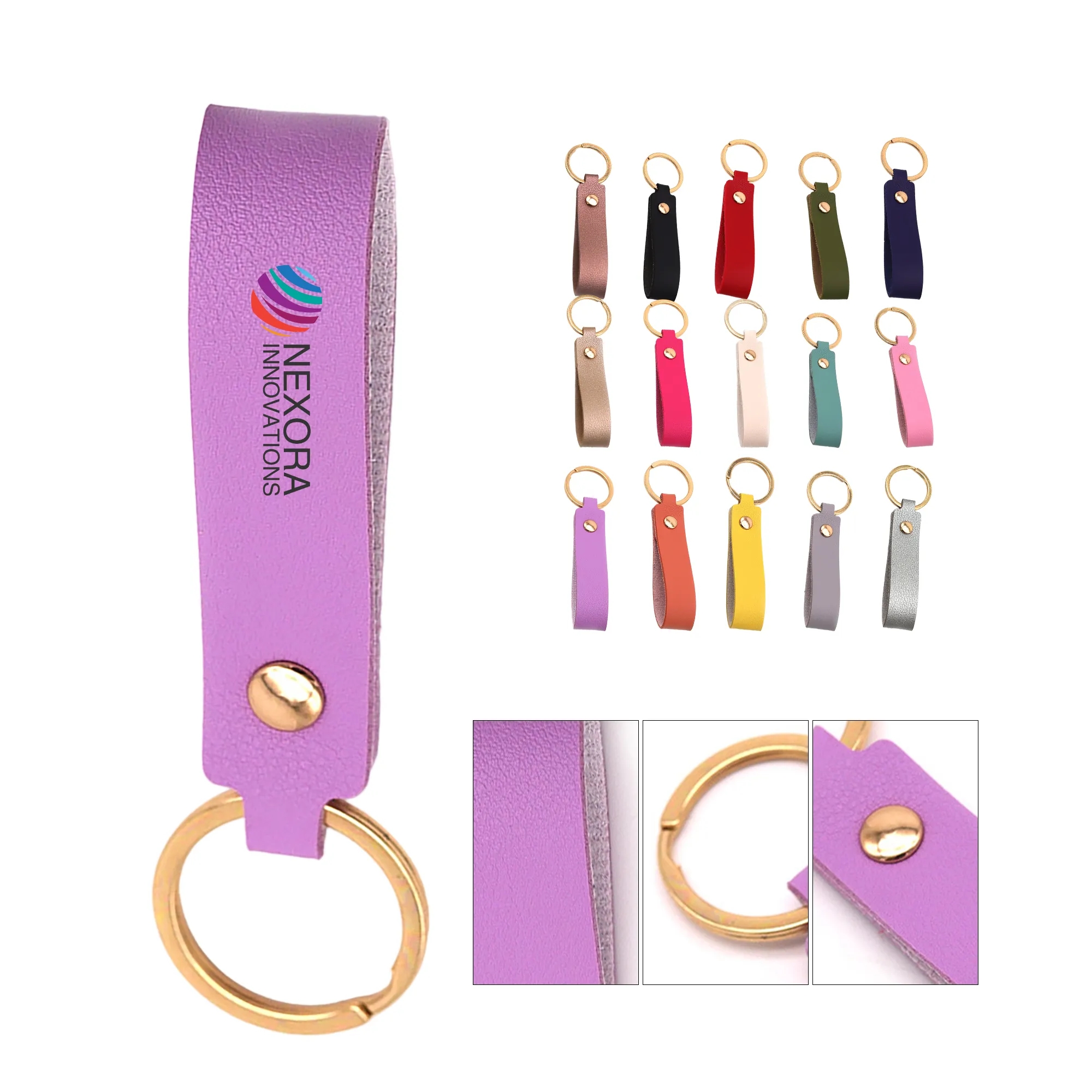 Classic Leather Keychain with Metal Ring and Custom Logo 11