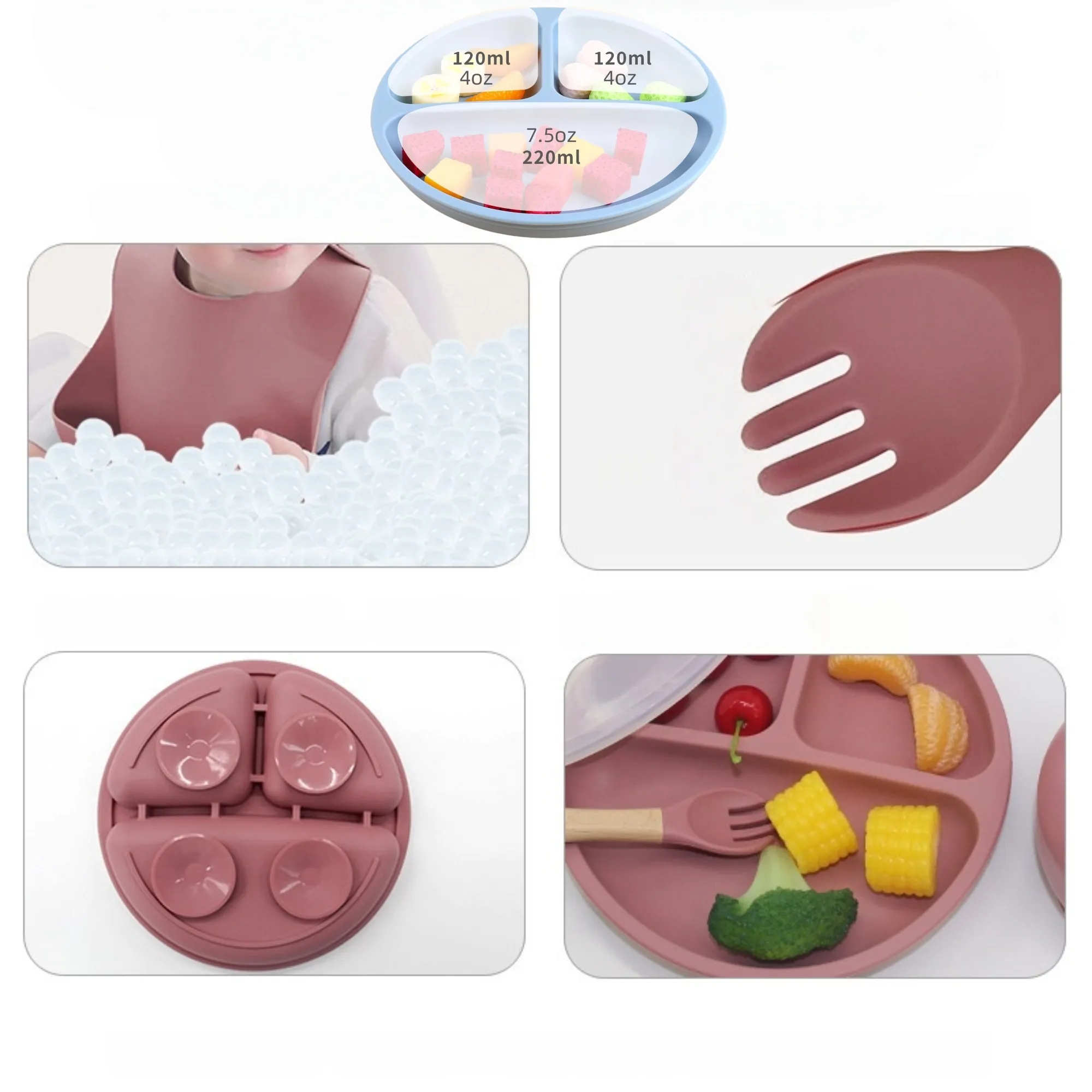 Children's Anti-Drop Silicone Tableware Set With Suction Cup 14