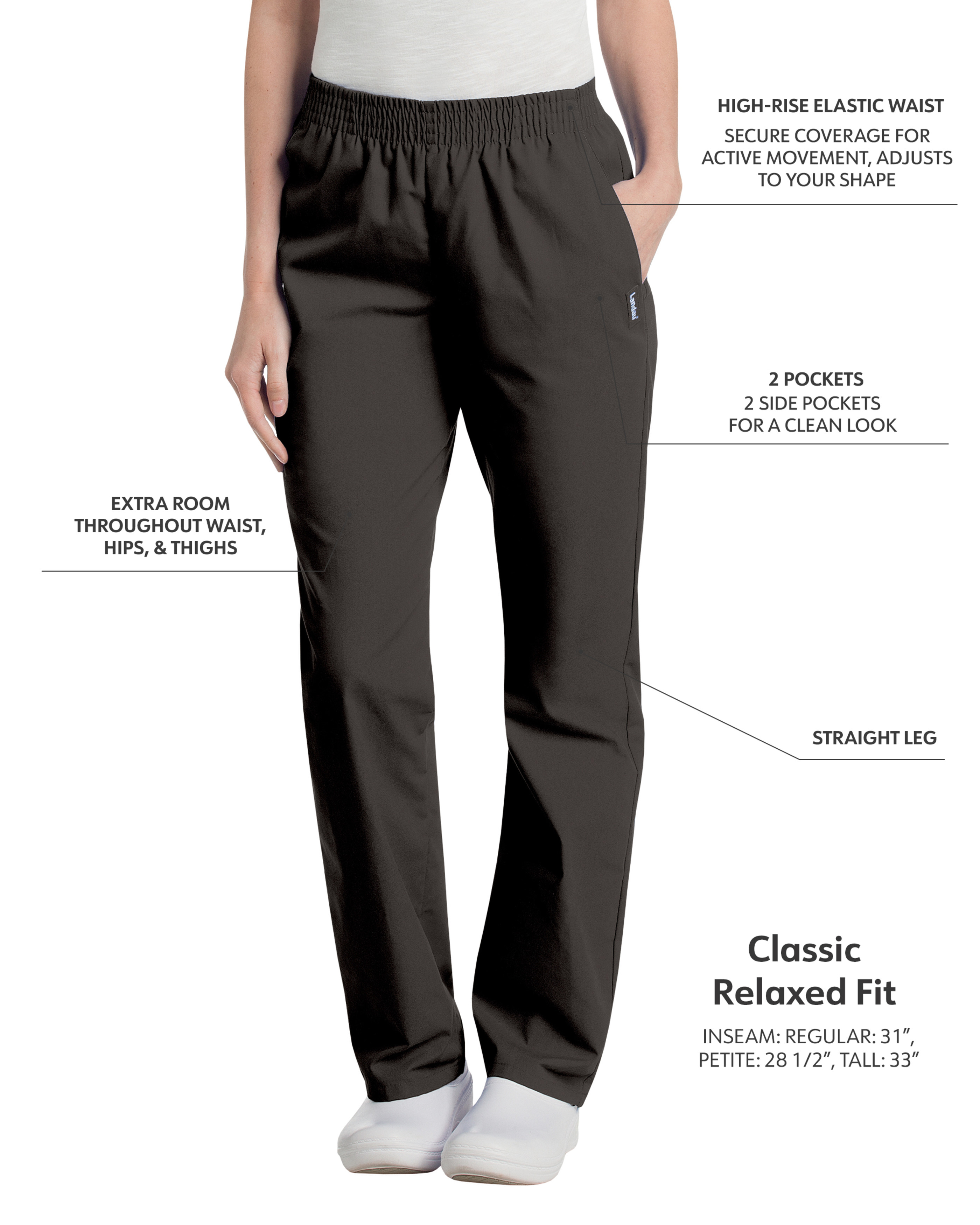 Landau - Essentials - Women's Two-Pocket High-Rise Elastic Waist Straight Leg Pant 34