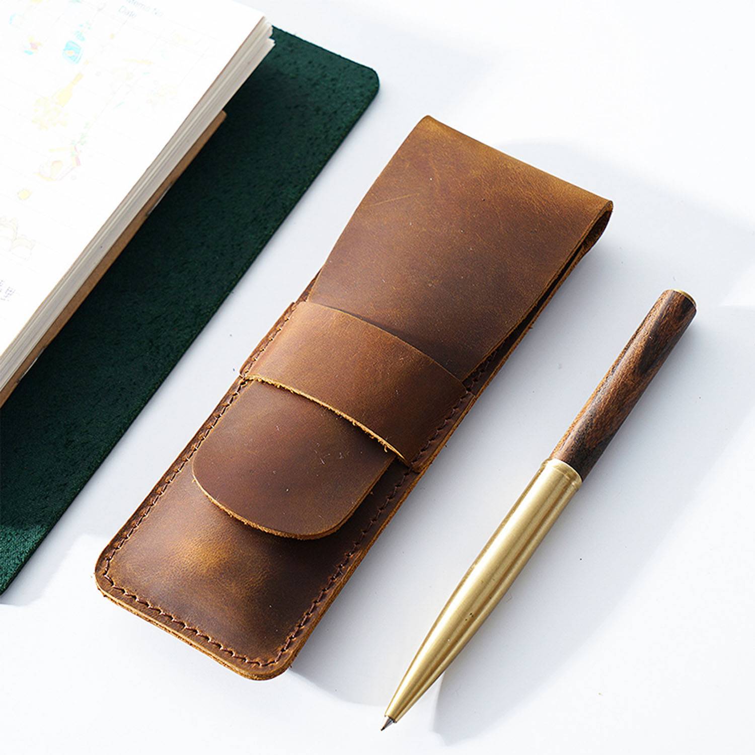 Genuine Leather Cowhide Pen Case Pouch 6