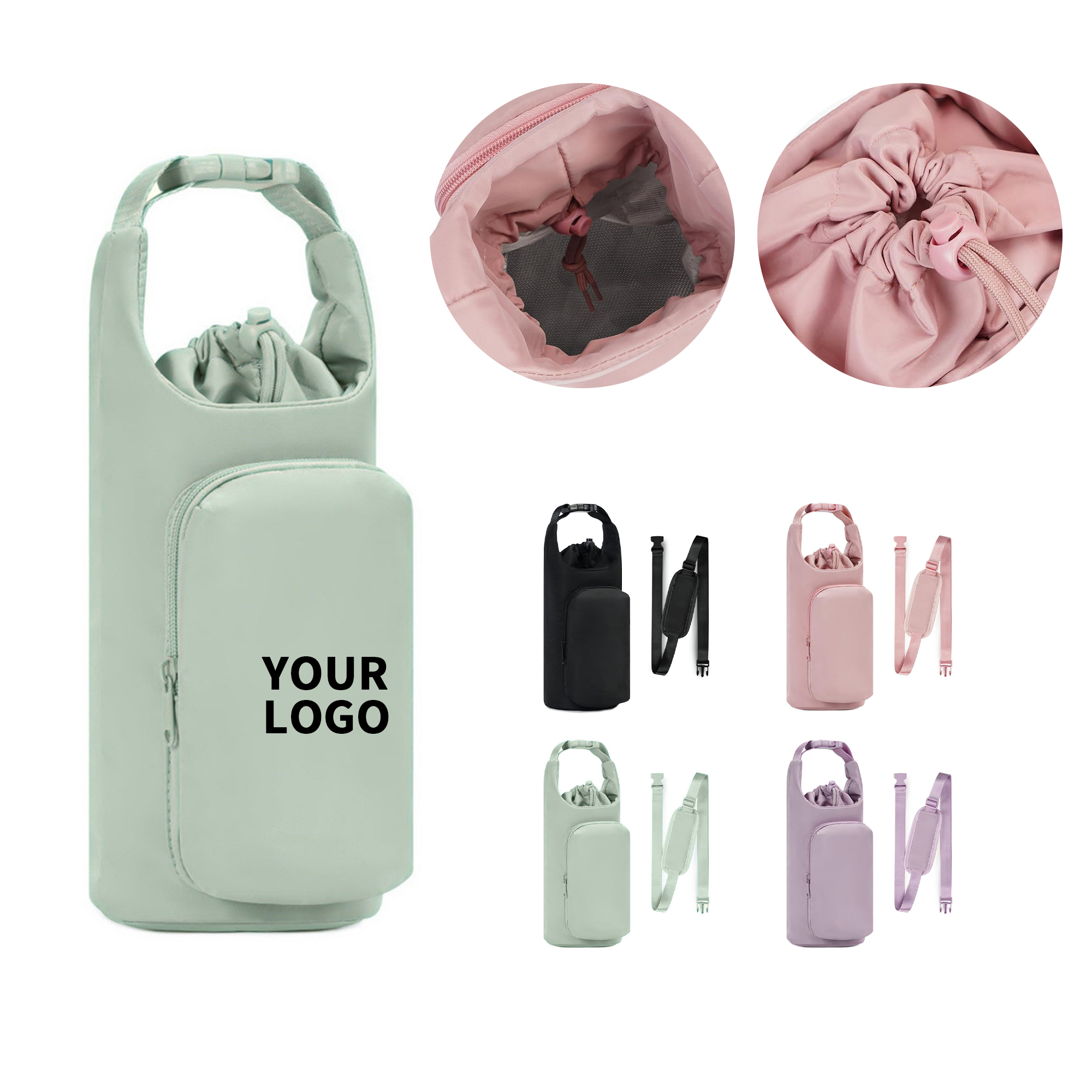 Insulated Bottle Carrier With Zipper Phone Pocket And Key Leash 5