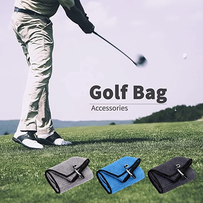 Tri-fold Premium Microfiber Fabric Golf Towel / Heavy Duty Carabiner Clip 4