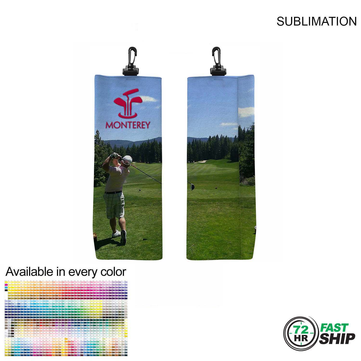 72 Hr Fast Ship - Microfiber Suede Shammy Golf Towel, Finished size 6x15, Trifold, Sublimated 2
