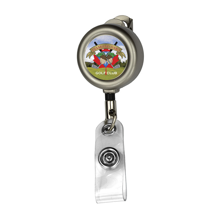 30"Cord Chrome Solid Metal Retractable Badge Reel and Badge Holder with Full Color Vinyl Label Imp