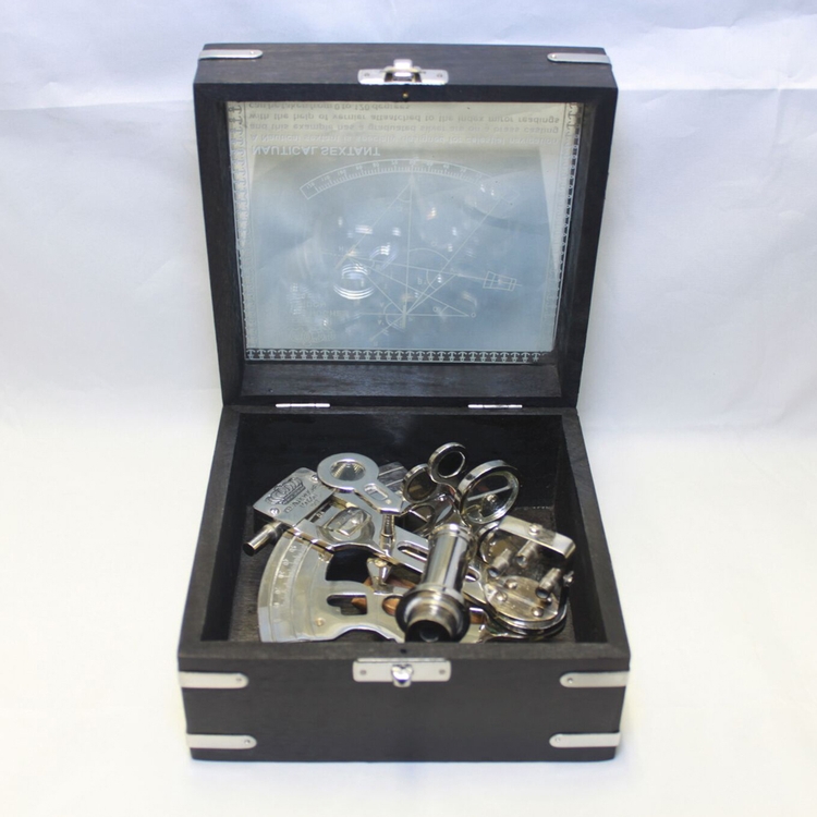 6" Brass Sextant w/Nickel Finish and See Through Box 5