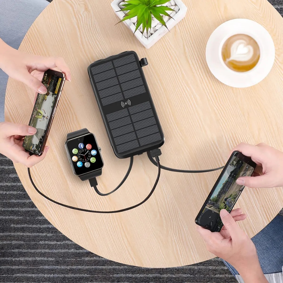 Wireless Solar Power Bank w/ Flashlight Multi Port Charging 6