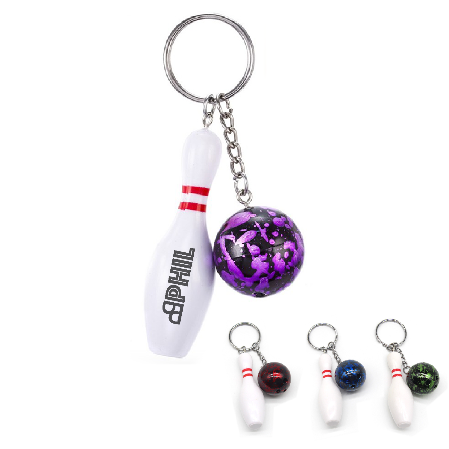Alloy Bowling Ball Keychain w/ Pin Pendant 2