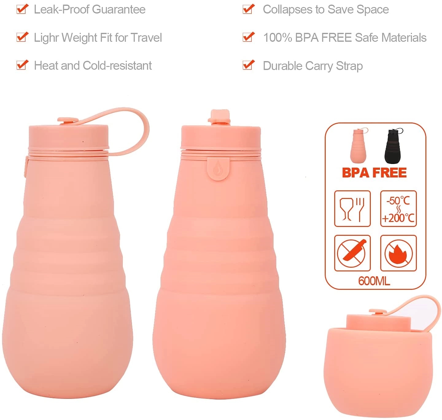 20 oz Collapsible portable water bottle 4