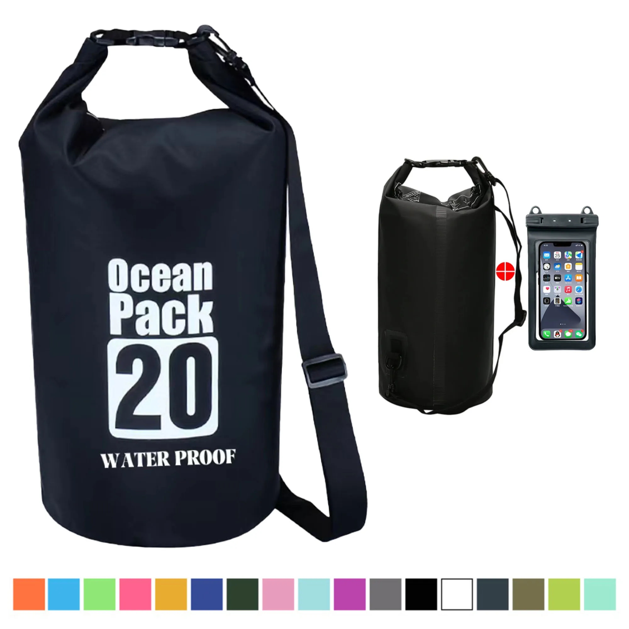 20L Beach Dry Bag With Phone Case Waterproof Resistant 2