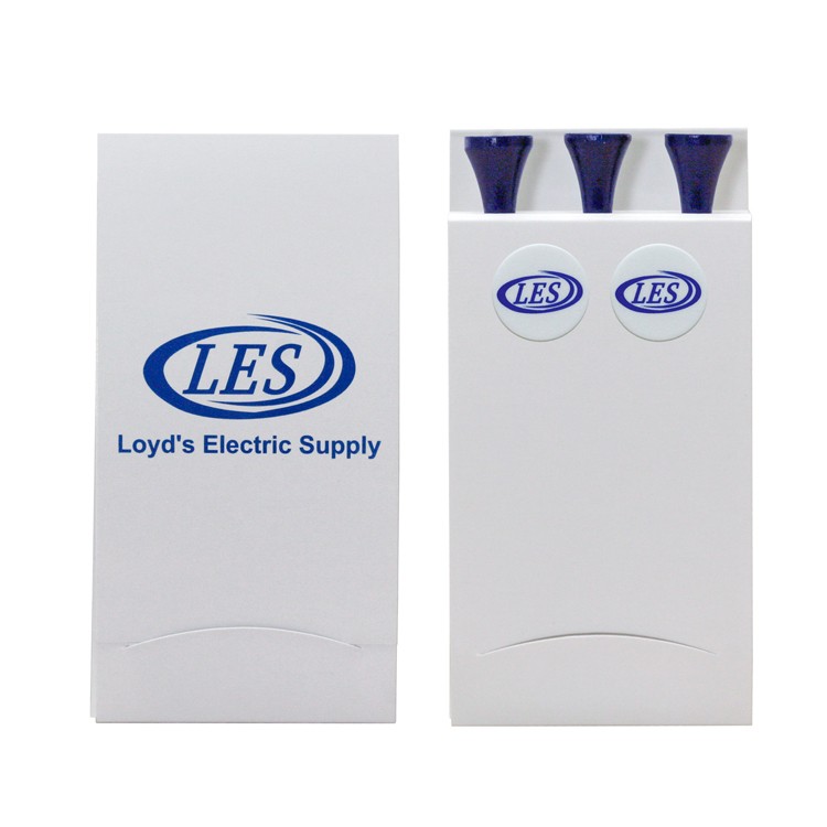 Golf Tee Matchbook w/Three 3 1/4" Tees & 2 Ball Markers 1