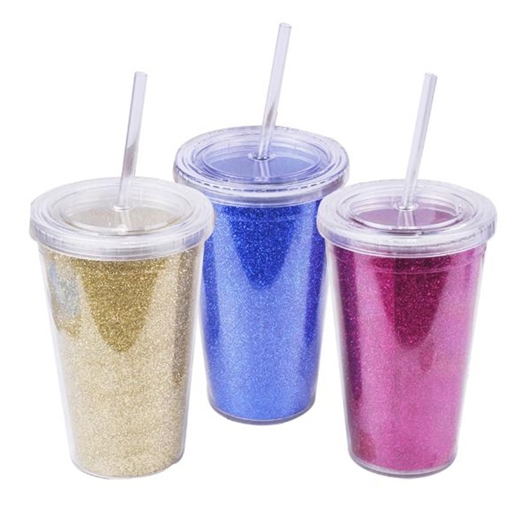 16 oz Double Walled Glitter Cup With Snap-On Lid 2