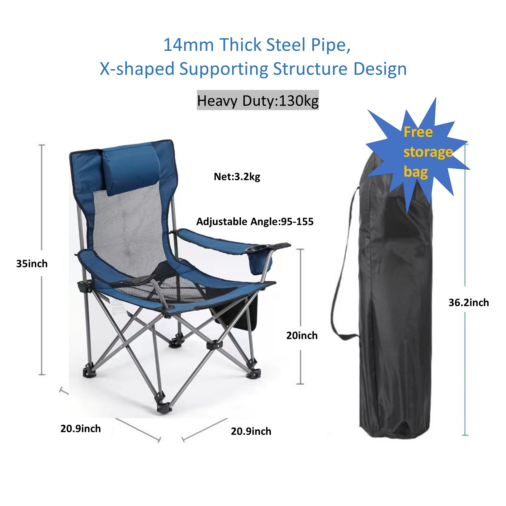 Outdoors Folding Chair for Camping/Fishing/Beach with Pouch 2