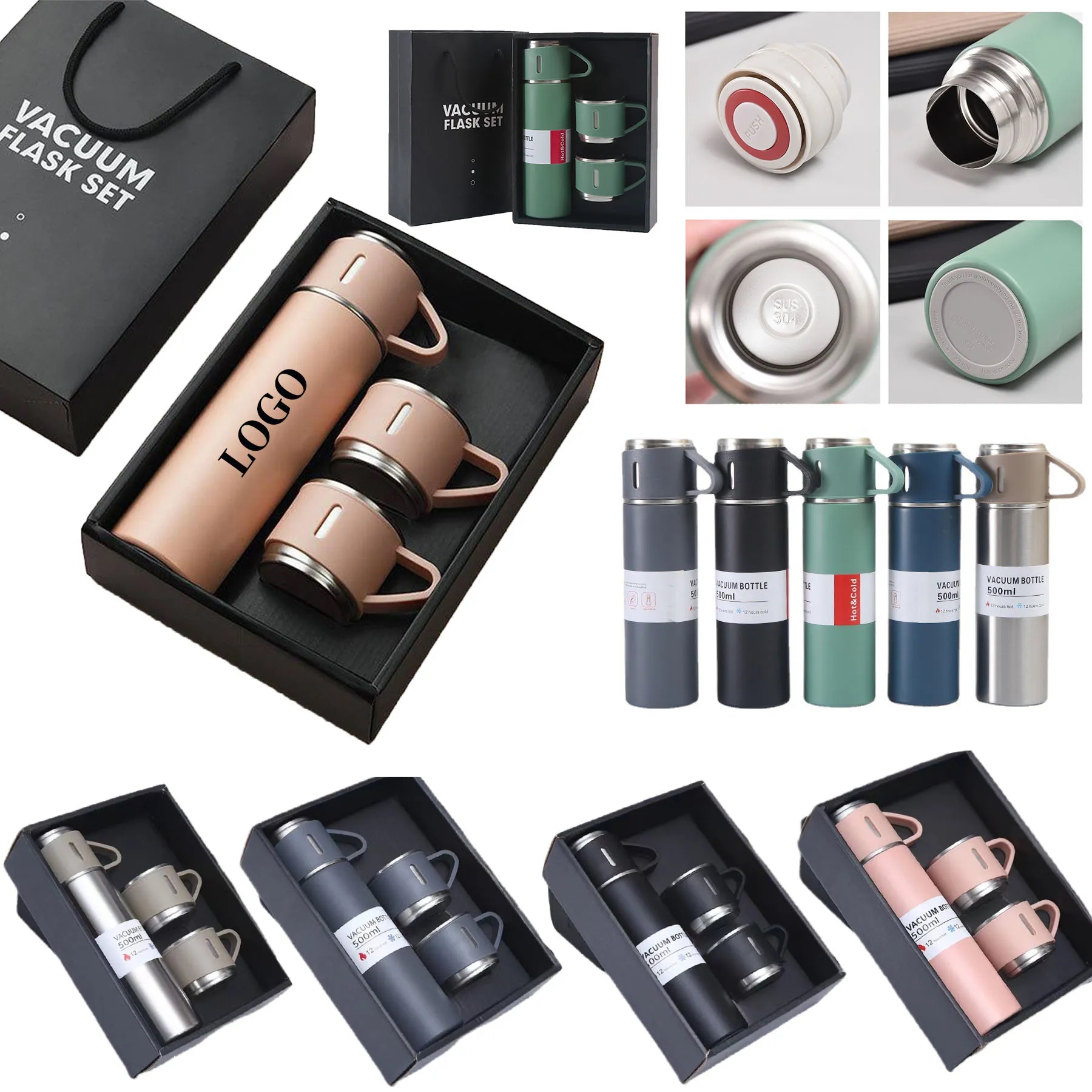 17OZ Thermos Set with Two Small Cups 3