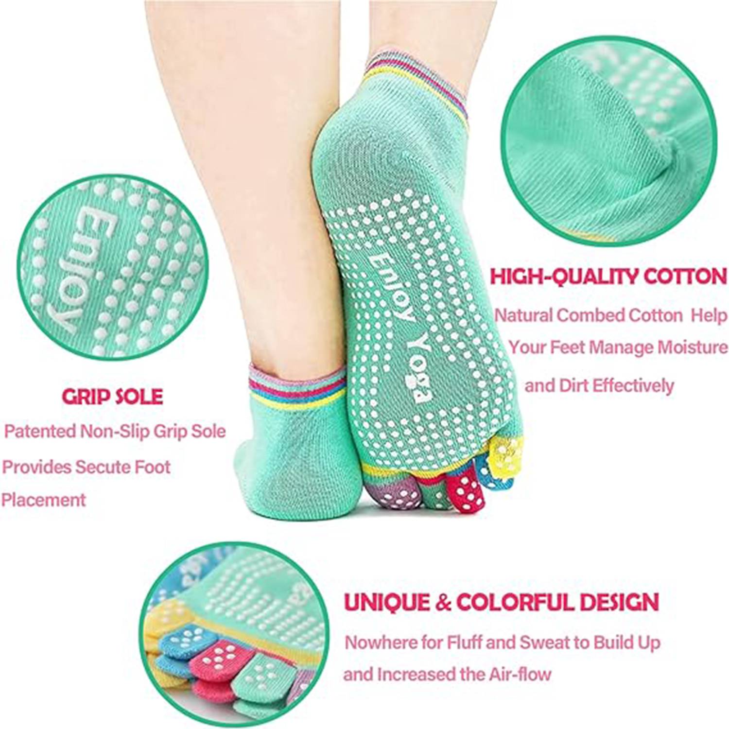 Women's Fitness Yoga Socks Non-Slip Sweat Absorbent 3