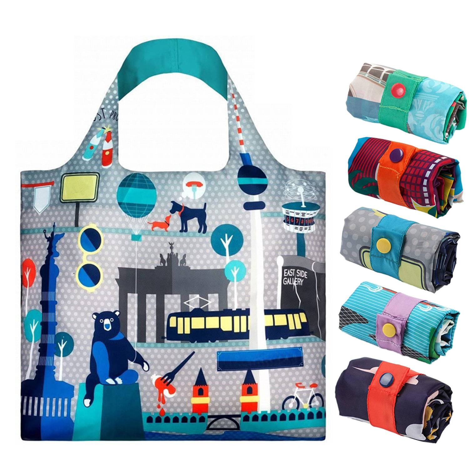 Custom Reusable portable polyester Beach Folding Tote Bag 6