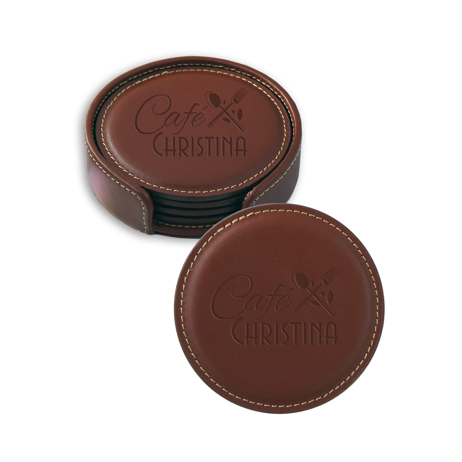 Vintage Leather Round Coaster Gift Set 6