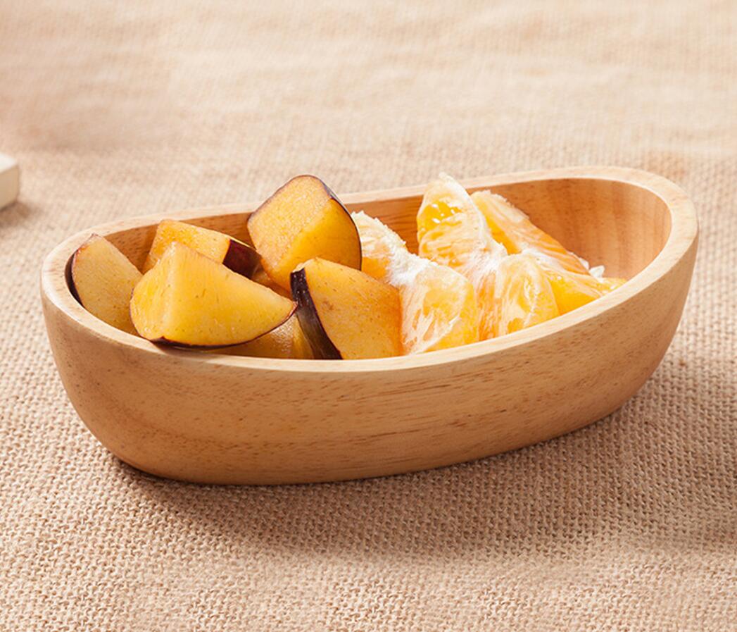 8-Inch Rubberwood Boat-Shape Serving Bowl for Fruit & Snacks 4