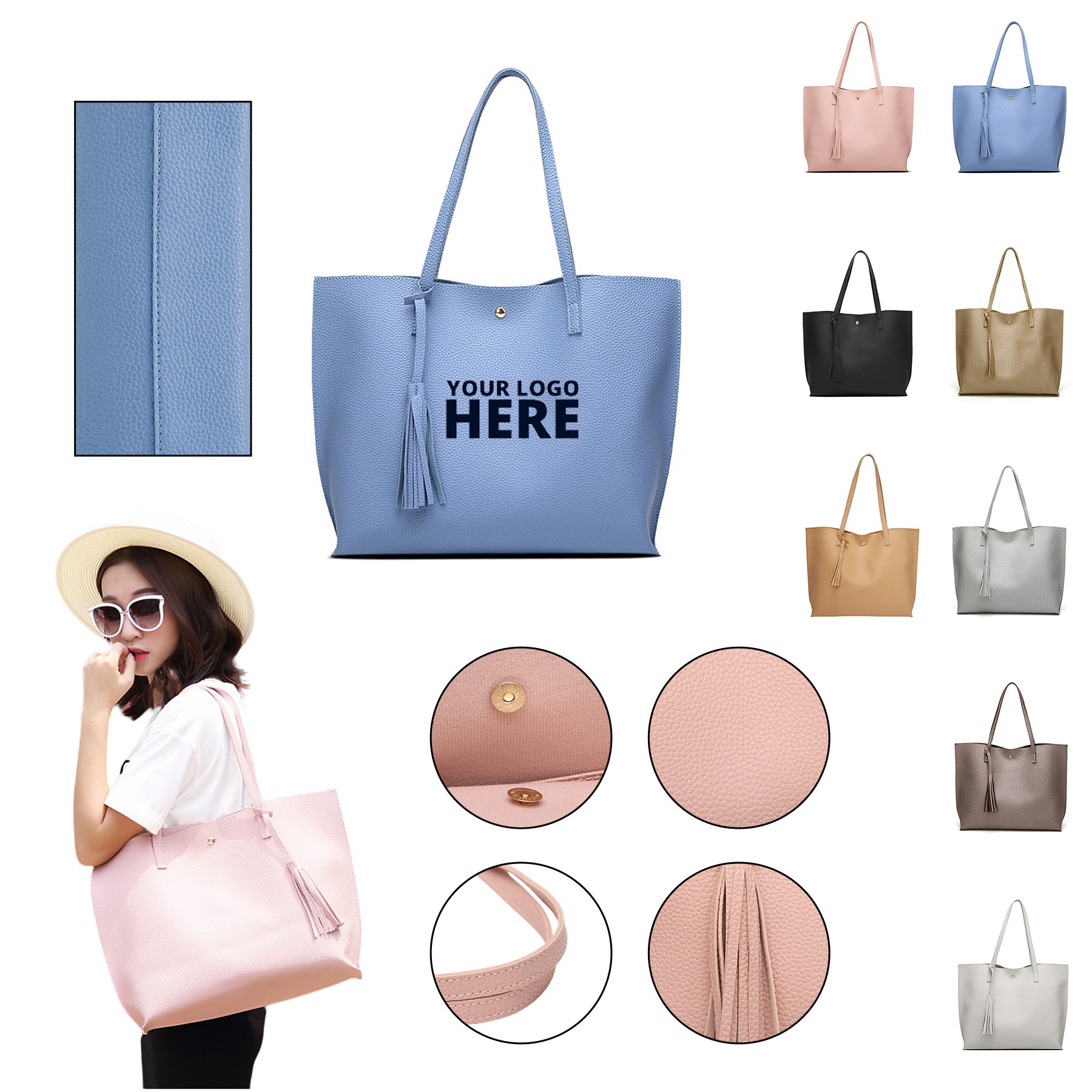 Womens Soft Faux Leather Tote Shoulder Bag
