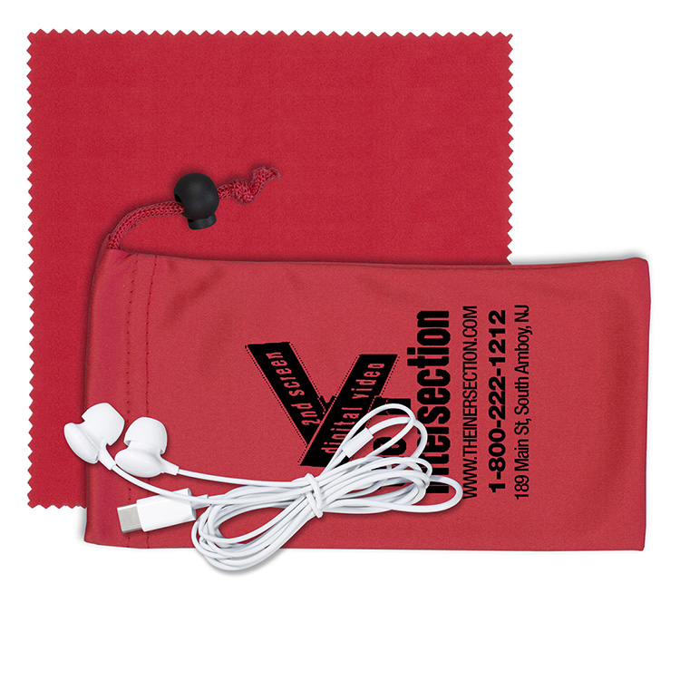 Mobile Tech Earbud Kit with Microfiber Cloth in Microfiber Cinch Pouch 14