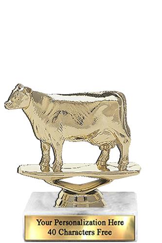 Trophy: 7", 2x3 white marble base, Dairy Cow Gold 2