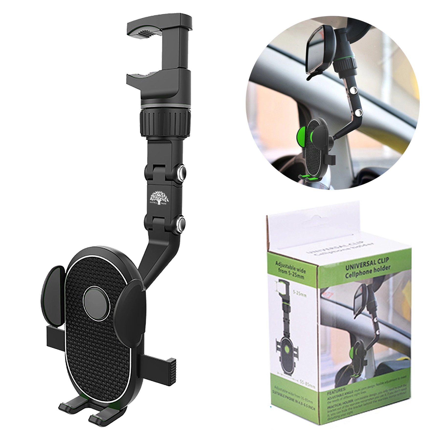 Adjustable Rearview Mirror Car Phone Mount 2