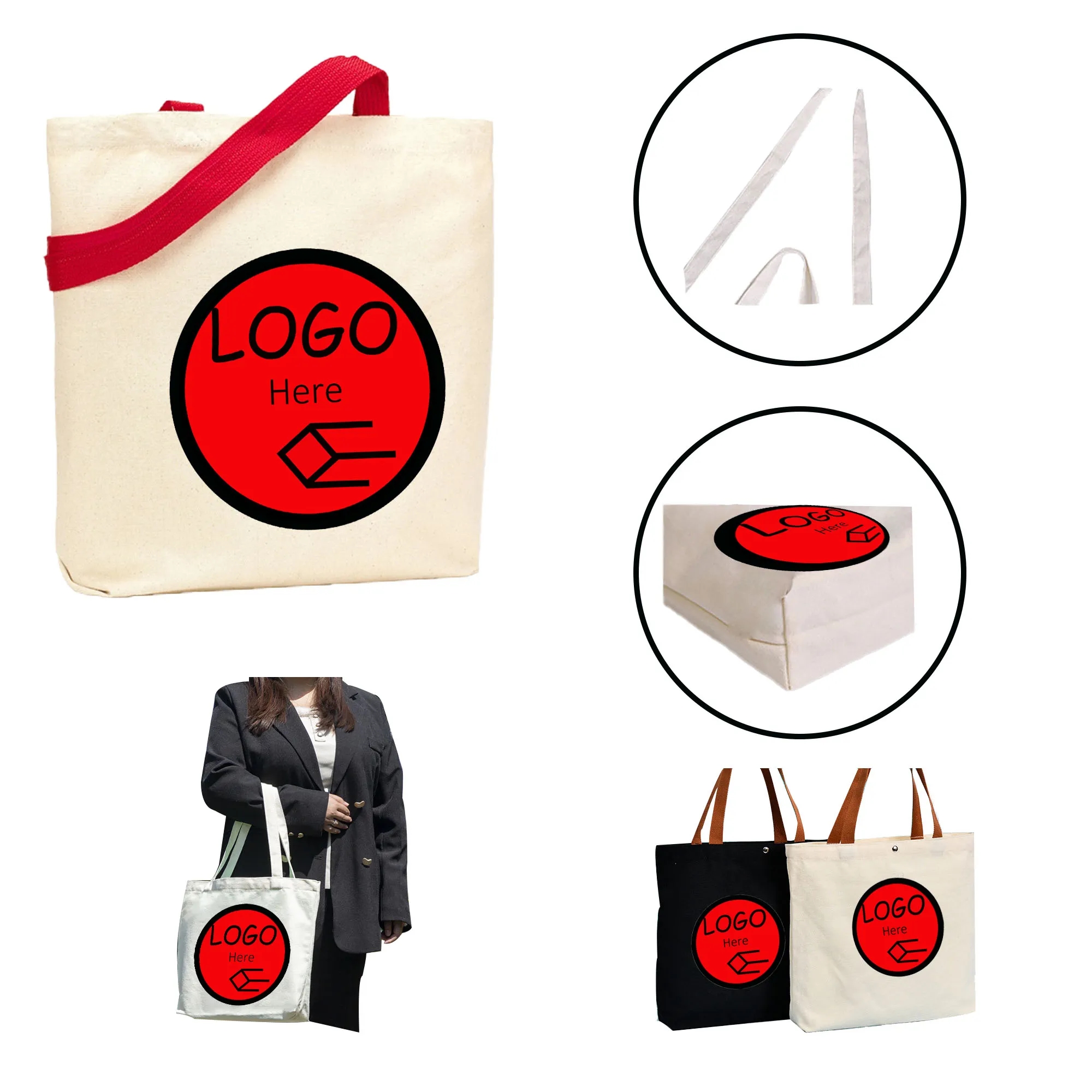 Full Color Sublimation Canvas Tote Bag With Colored Strap 3