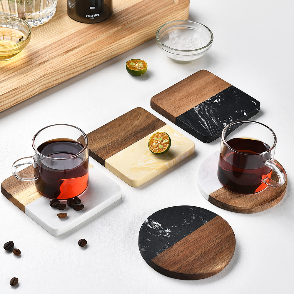 Square and Round Wood Marble Coasters 2
