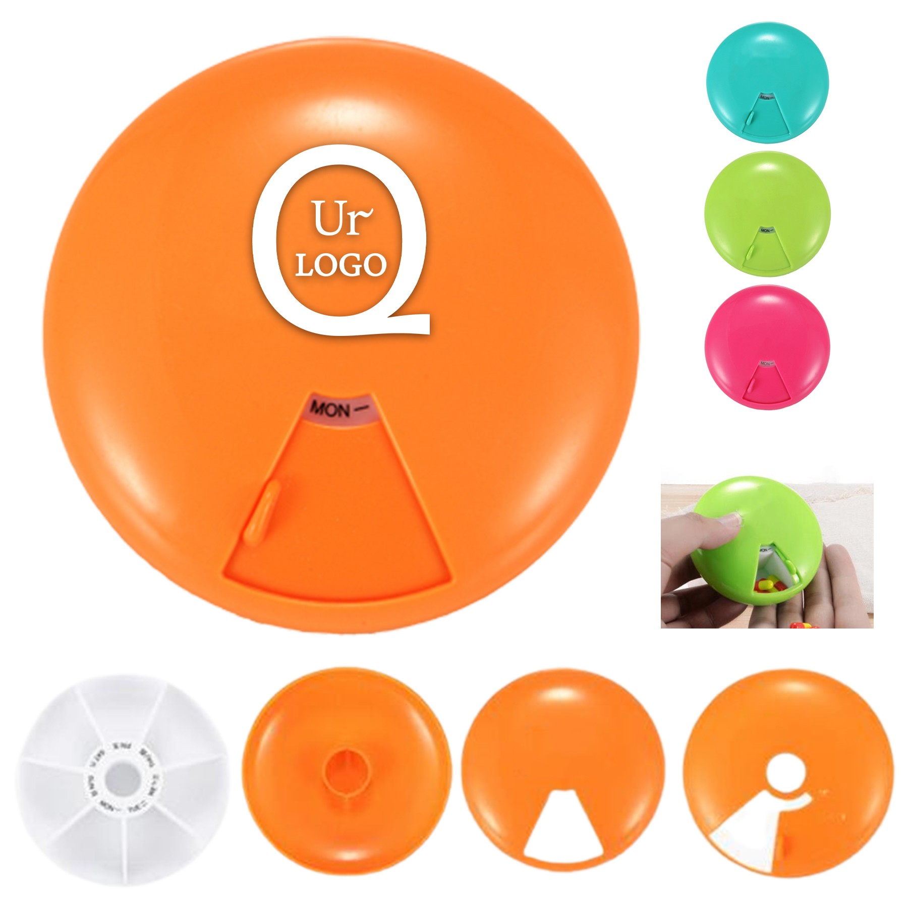 Circular Slide-Lock Medicine Box W/7 Compartments