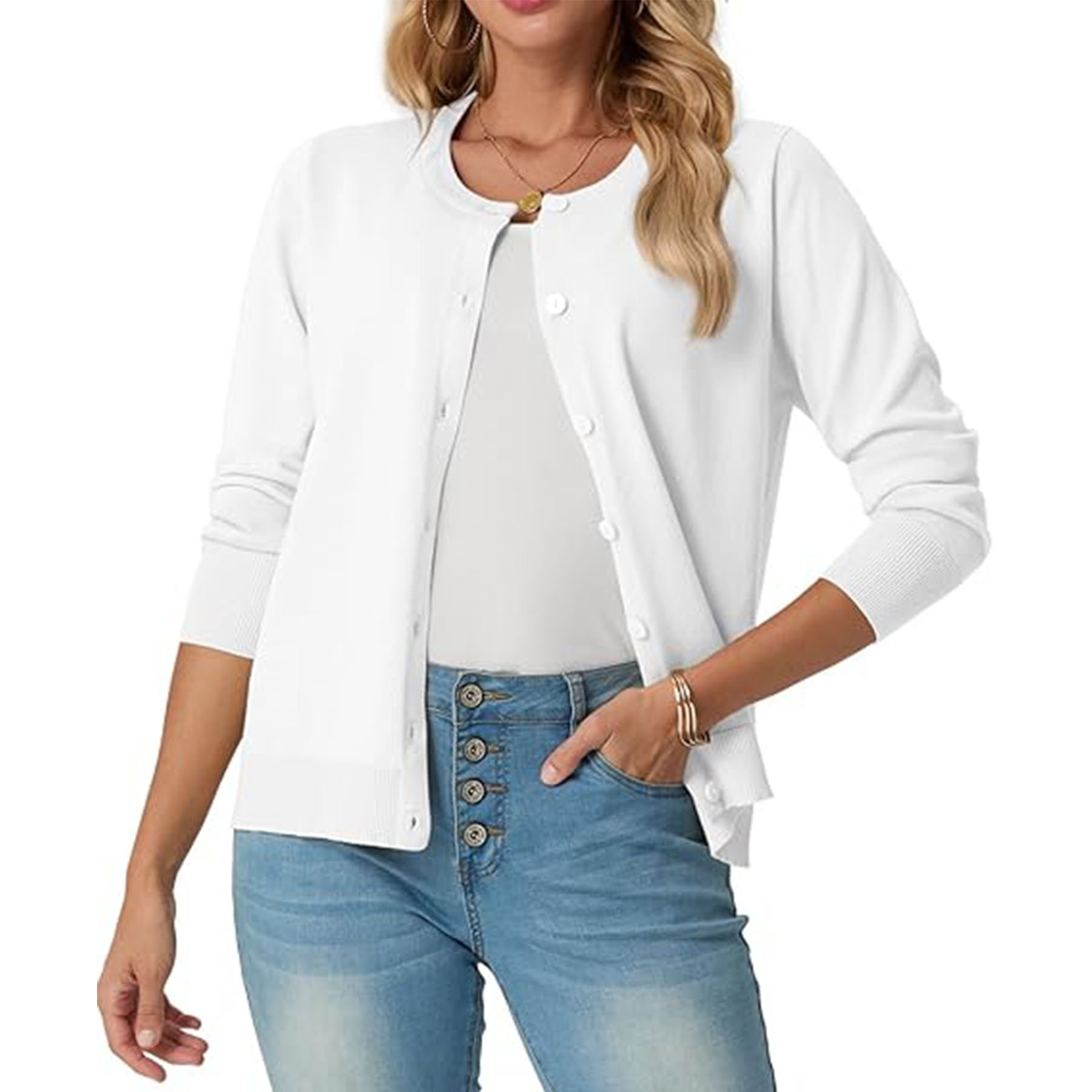 Women's Long Sleeved Lightweight Round Neck Casual Cardigan 22