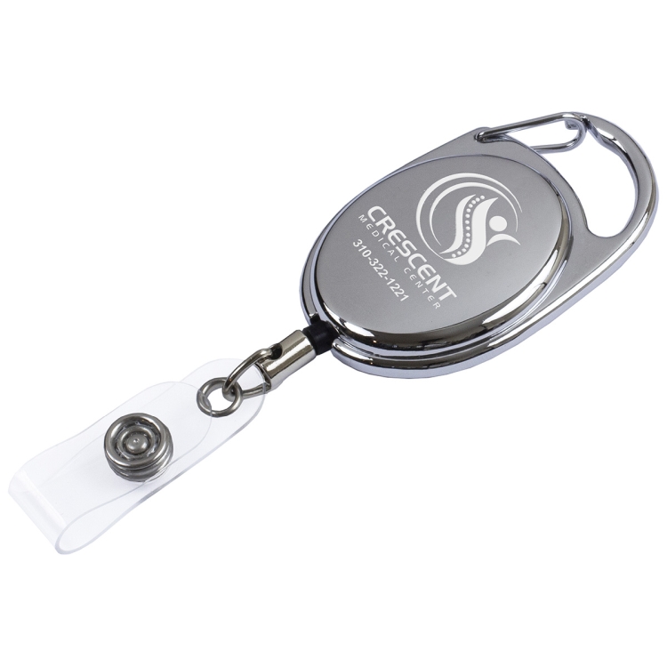 "Pataskala" 30" Cord Shiny Chrome Finish Solid Metal Retractable Badge Reel and Badge Holder with L 4