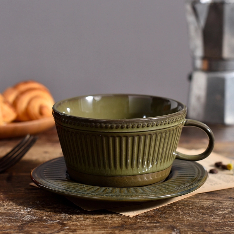 Custom 10 oz Ceramic Coffee Mug Saucer Set 6