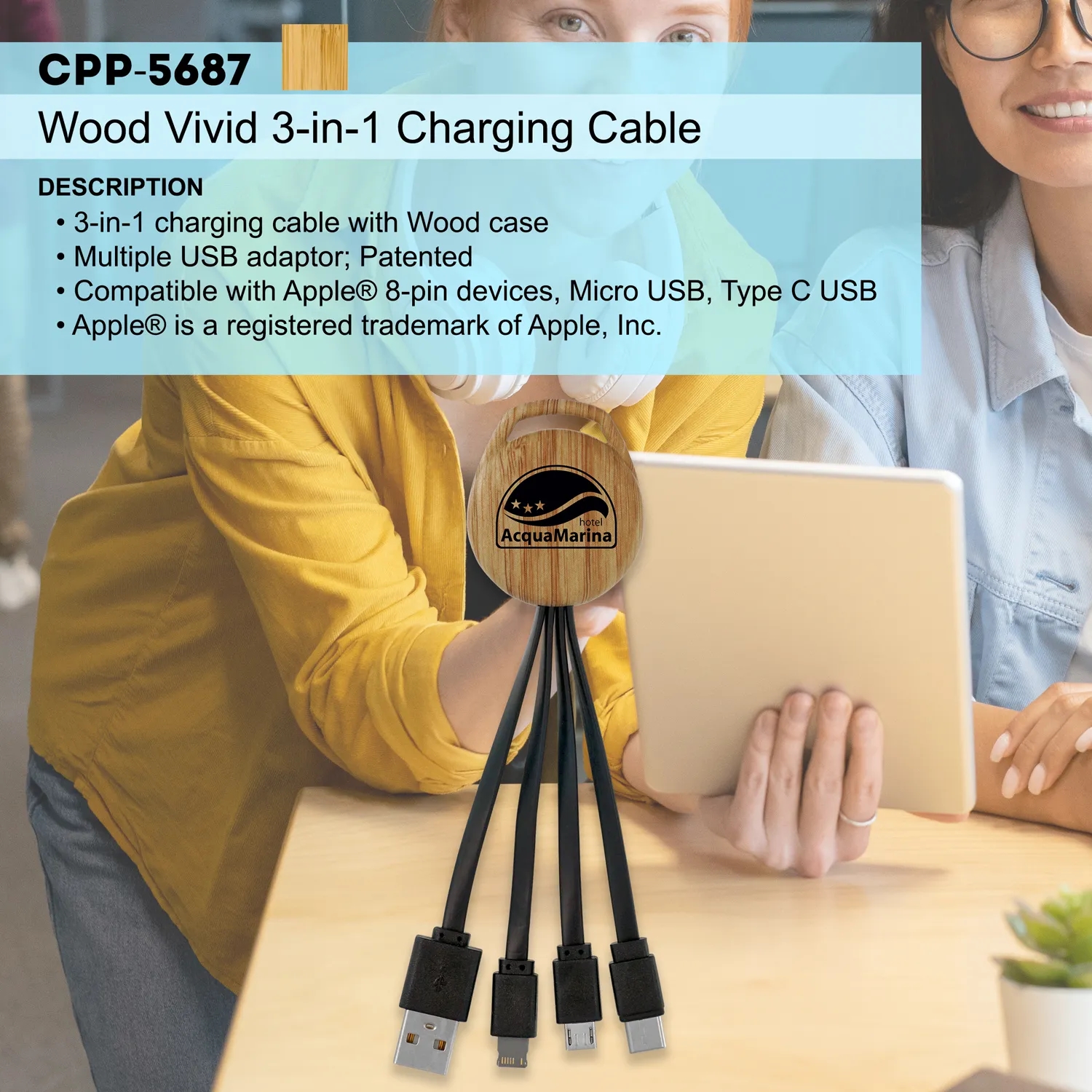 WOOD PATTERN VIVID 3-IN-1 CHARGING CABLE 2