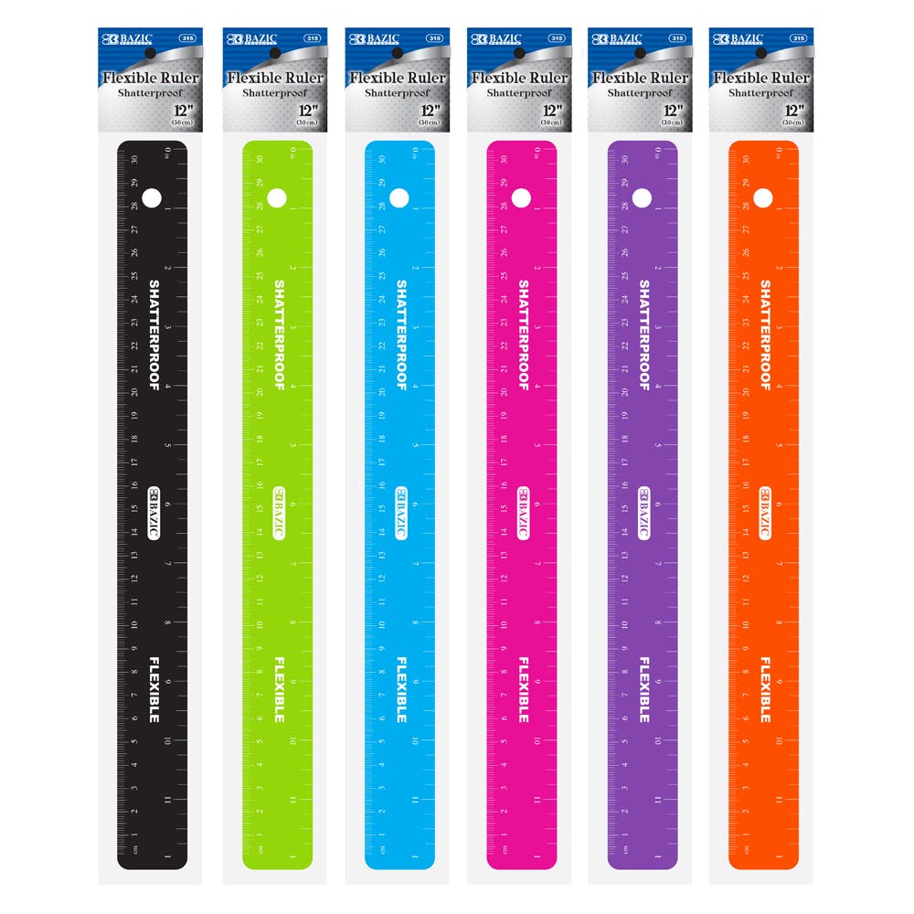 12" Flexible Rulers - Assorted Colors Shatterproof 1