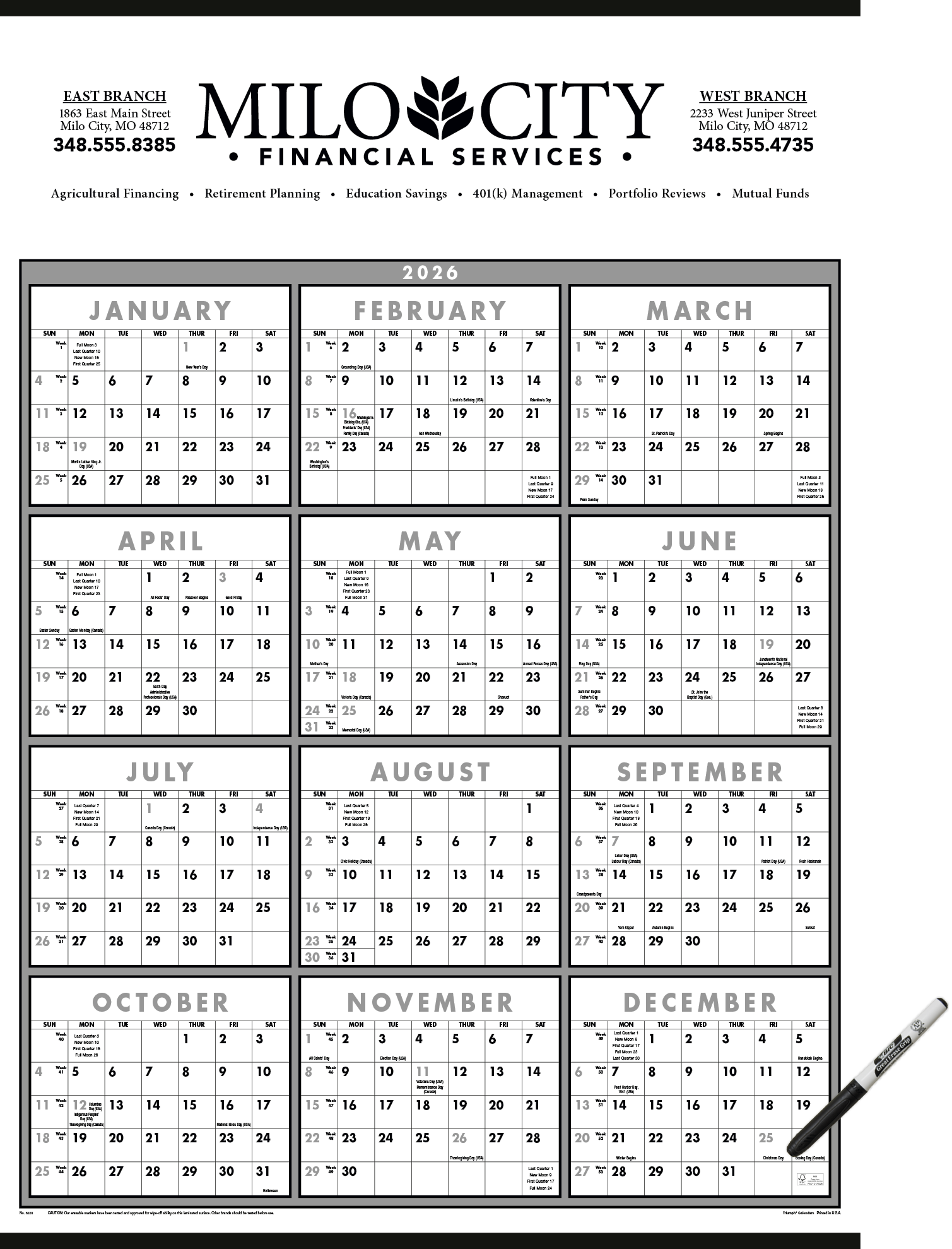Triumph® Calendars Black & White Span-A-Year Laminated w/Marker Calendar 3