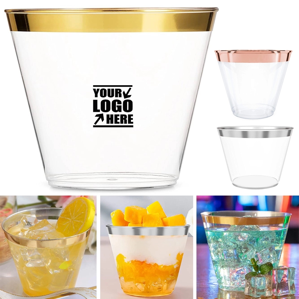 9Oz Clear Hard Plastic Cups With Golden Edge Decoration 1