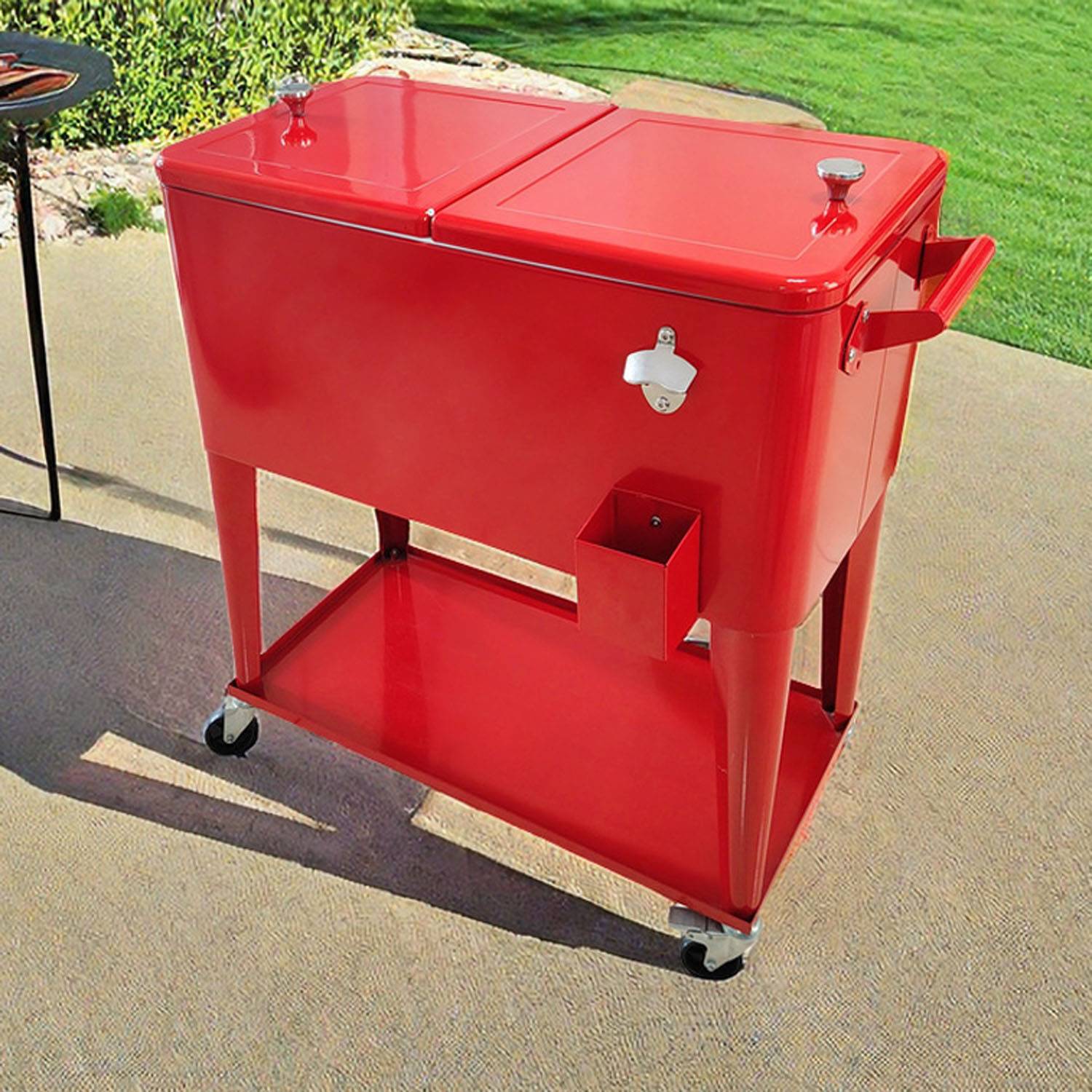 80 Quart Stainless Steel Ice Chest Cooler Cart w/ Wheels 7